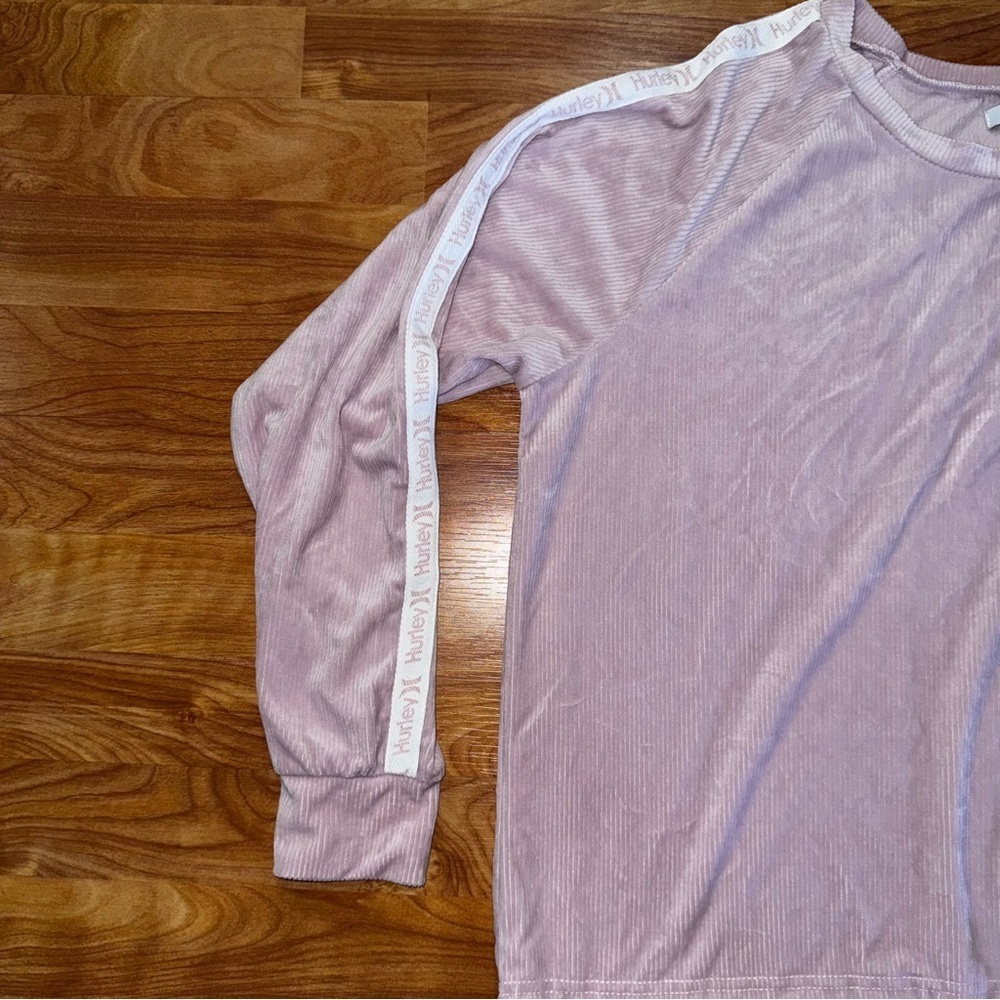 Hurley Cropped  Corduroy Long Sleeve T-Shirt Pullover Top Pink Women’s Medium - Picture 3 of 16